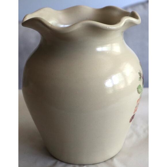 Vintage 80s 90s Vase Studio Pottery Floral Blackberries Wavy Scalloped Ruffled - Picture 3 of 7